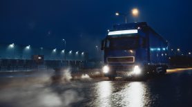 Truck driving at night