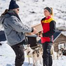 parcel being delivered on snowy mountain