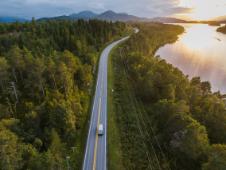 Aerial view of a truck on a road