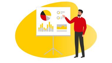 A man presenting chart data.