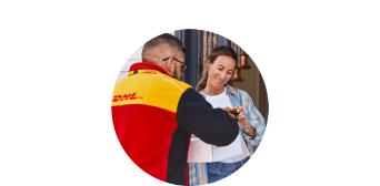 Two people with DHL box