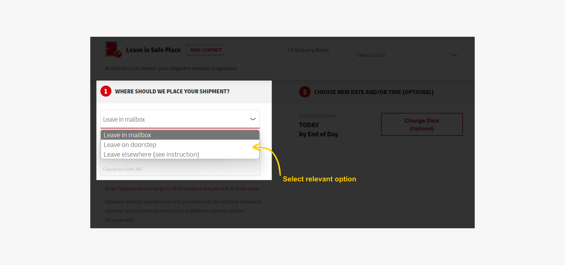 ODD  On Demand Delivery - ODD Leave in a Safe Place Instruction