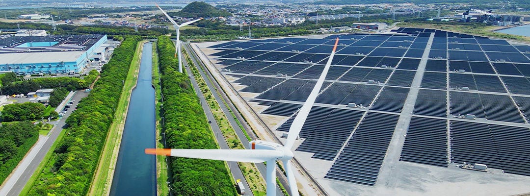 windfarm with solar panels