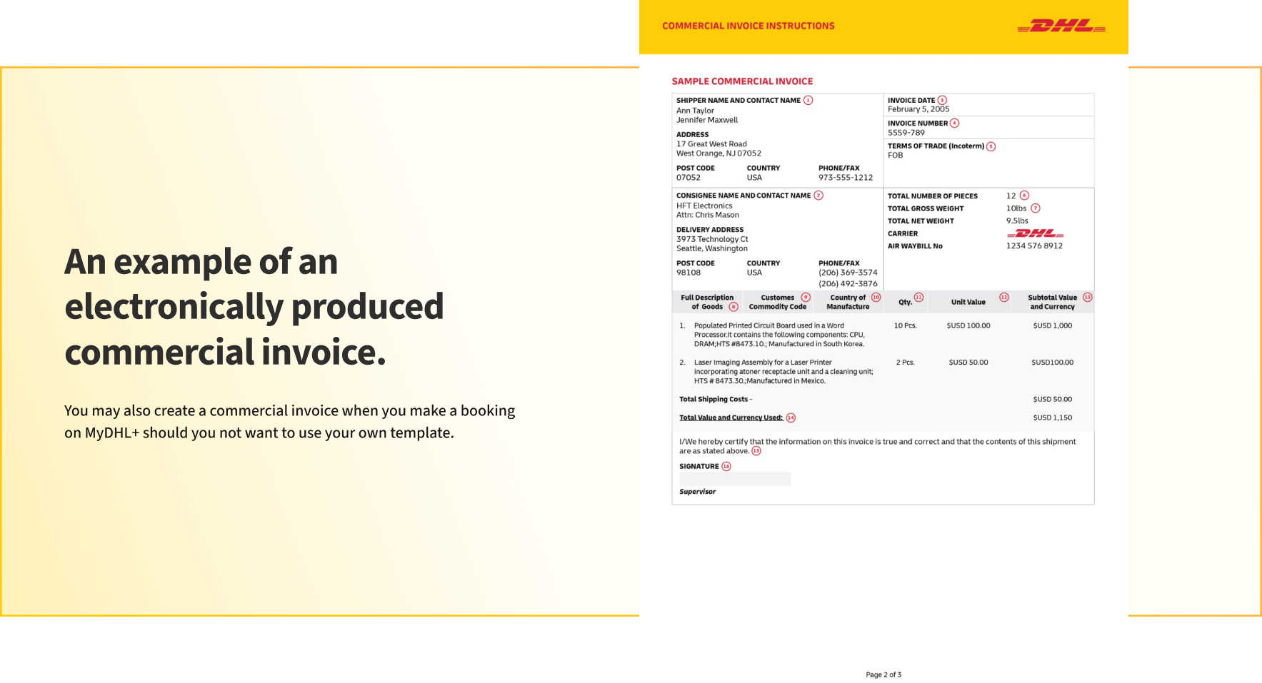 An example of an electronically produced Clearing Instruction.