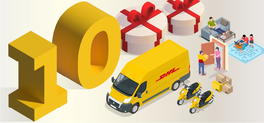 Graphic image of presents and DHL logistics activities