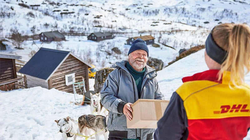 go global man receiving parcel from DHL courier