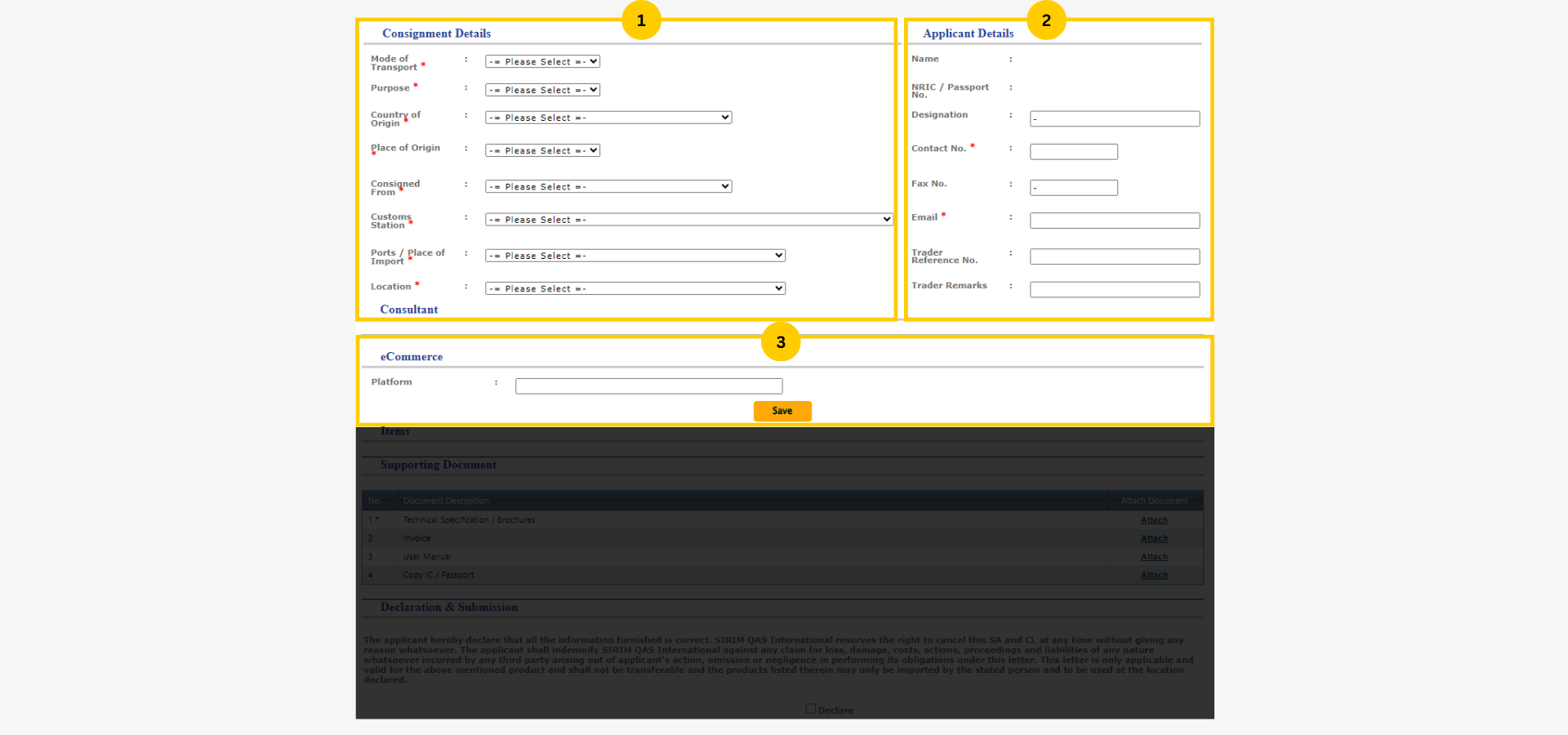 Consignment and applicant details-SIRIM Approval Guide