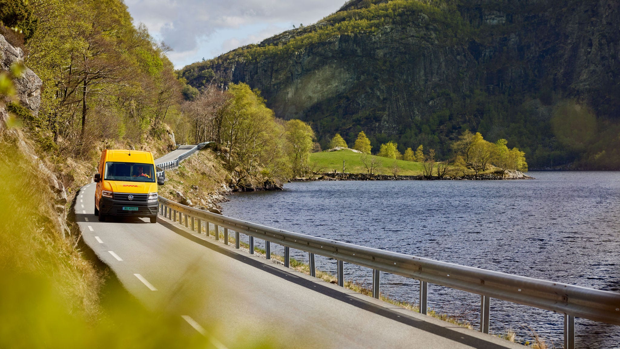 dhl express van overseas in the middle of delivery