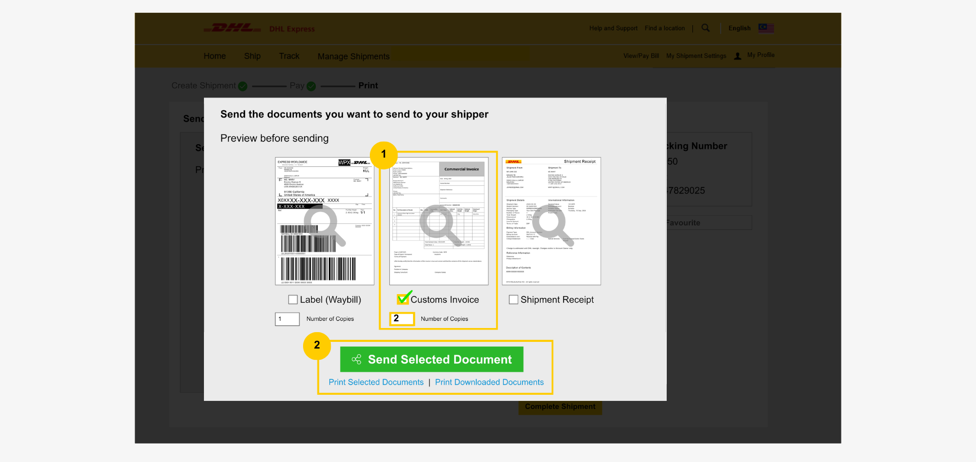 Create a DHL Customs Invoice Guide-Commercial Invoice Digital Copy and Printing