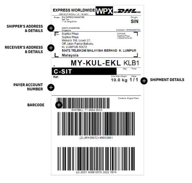 <p>AWBs have a specified expiration date, and they become invalid after that date. Be sure to check the expiration date and use the waybill within the given timeframe.</p>
<h2>Step 2: Dropping off your package</h2>
<h3>Option A: Regular drop-off at service partner/centre</h3>
<p>DHL Express provides multiple drop-off options to cater to different needs. One option is the regular drop-off at a DHL Express Service Point.&nbsp;</p>
<p>Locating the nearest drop-off point is easy –&nbsp;simply select the most convenient&nbsp;<a href="https://www.dhl.com/discover/en-sg/contact">DHL Express Service Point in Singapore</a>. These include specific DHL partners, petrol stations, convenience stores and grocery stores. Esso, Cheers and FairPrice are partners of DHL Express. It’s important to note that the opening hours for the different DHL Express Service Points vary, so do check before heading down.&nbsp;</p>
<p><b>Bring your parcel and the printed waybill. DHL staff will inspect and seal your parcel, ensuring its security.&nbsp;</b></p>
<h3>Option B: QR code drop-off</h3>
<p>For an even more streamlined drop-off experience, DHL Express offers the QR code drop-off option. This service, part of our parcel collection service in Singapore, simplifies the process, making it more convenient and eco-friendly. Here’s how you can take advantage of this option:</p>
<ul>
<li><b>Locate a participating store</b>:&nbsp;Start by visiting&nbsp;<a href="https://locator.dhl.com/">Locator.dhl.com</a>&nbsp;to find a store near you that participates in the QR code drop-off service.</li>
<li><b>Generate your QR code</b>:&nbsp;Instead of the traditional printed waybill, this option utilises a QR code. You can have this QR code readily available on your mobile device or, if you prefer, print it out before heading to the store.</li>
<li><b>Scan and print at the&nbsp;drop-off&nbsp;location</b>:&nbsp;Upon arriving at the participating store, simply scan your QR code. The store staff will then print out the waybill for your parcel. It's important to note that some resellers may charge a nominal fee for this printing service.</li>
<li><b>Parcel inspection and sealing</b>:&nbsp;Similar to the regular drop-off process, the store staff will inspect your shipment and ensure it is properly sealed before it's sent off.</li>
</ul>
<p>This QR code drop-off method is not only user-friendly but also promotes environmental sustainability by reducing paper waste.</p>
<h2>Choosing the right logistics partner</h2>
