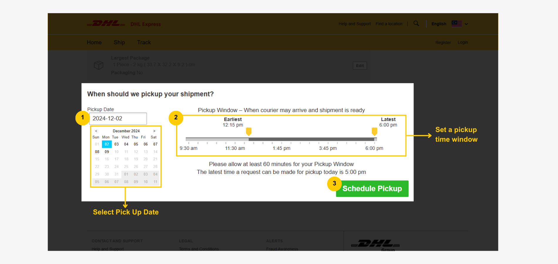 Schedule A Pick Up - Shipment Pickup time window