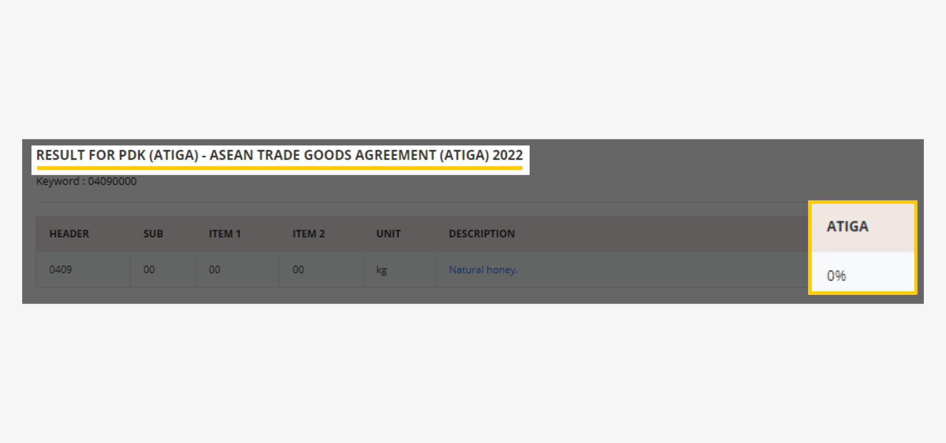 JKDM HS Explorer Check Applied Tariff ATIGA Result