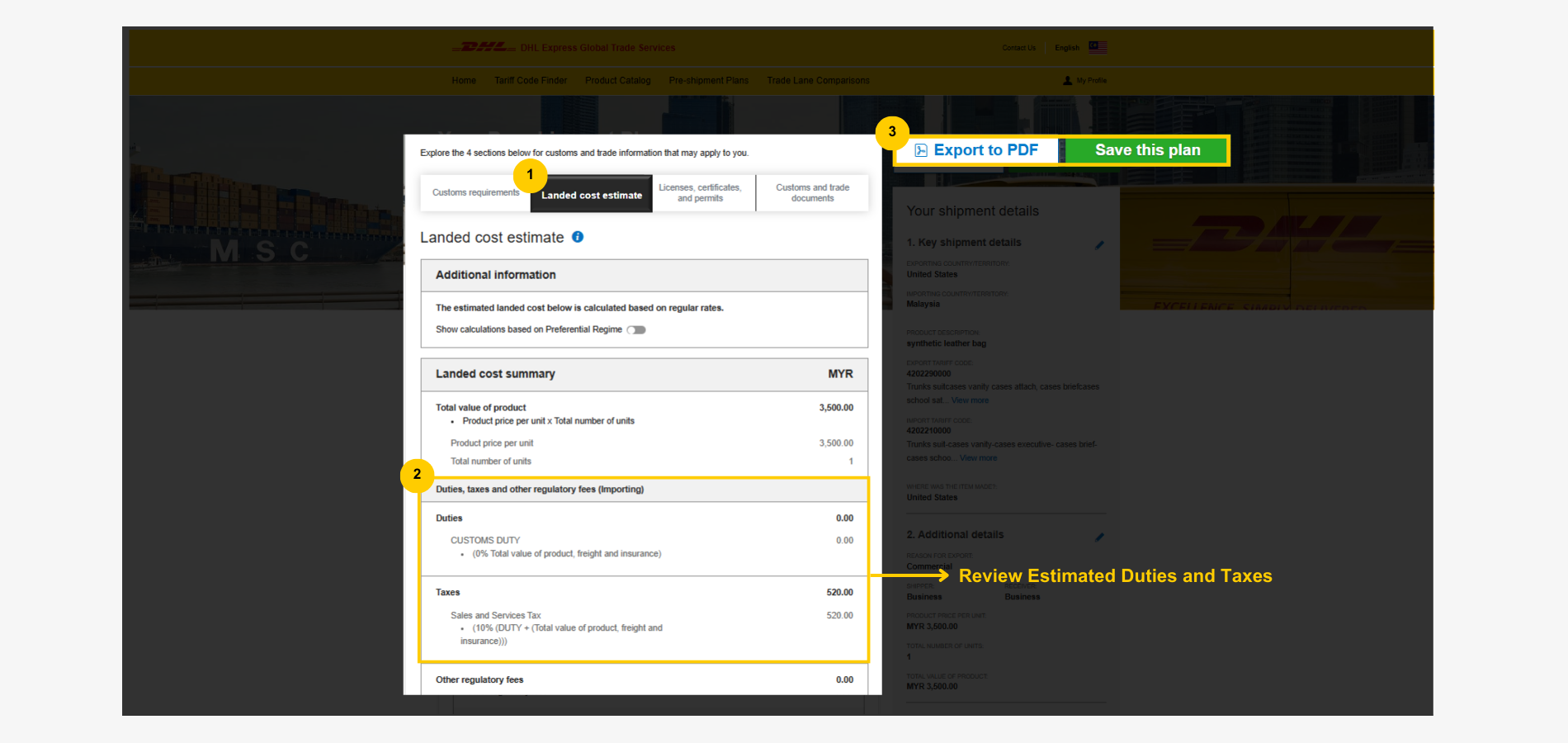 MyGTS Calculate Customs Duties - Landed Cost-Estimated Duties and Taxes-save a copy