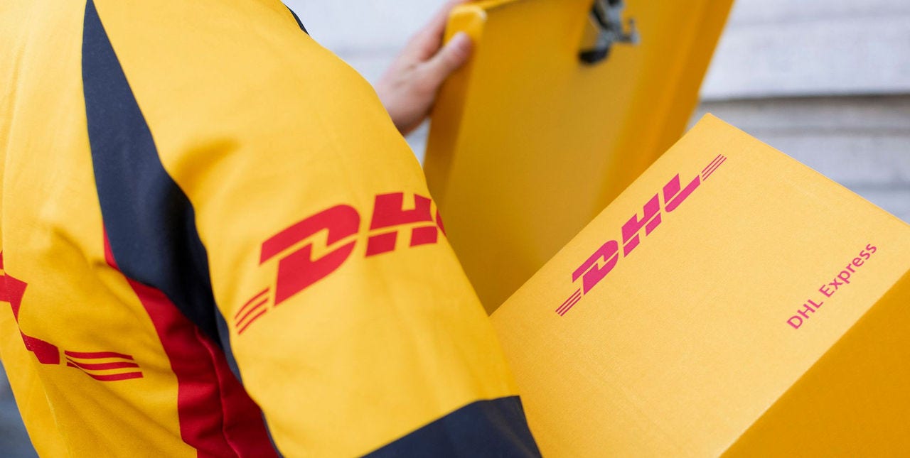dhl express courier delivering important documents