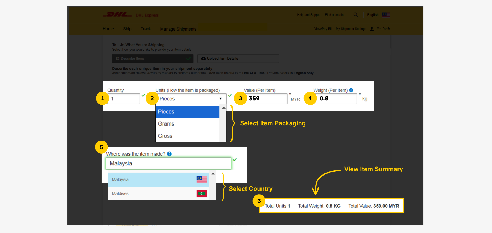 Create a DHL Customs Invoice-Commodity Details-Value