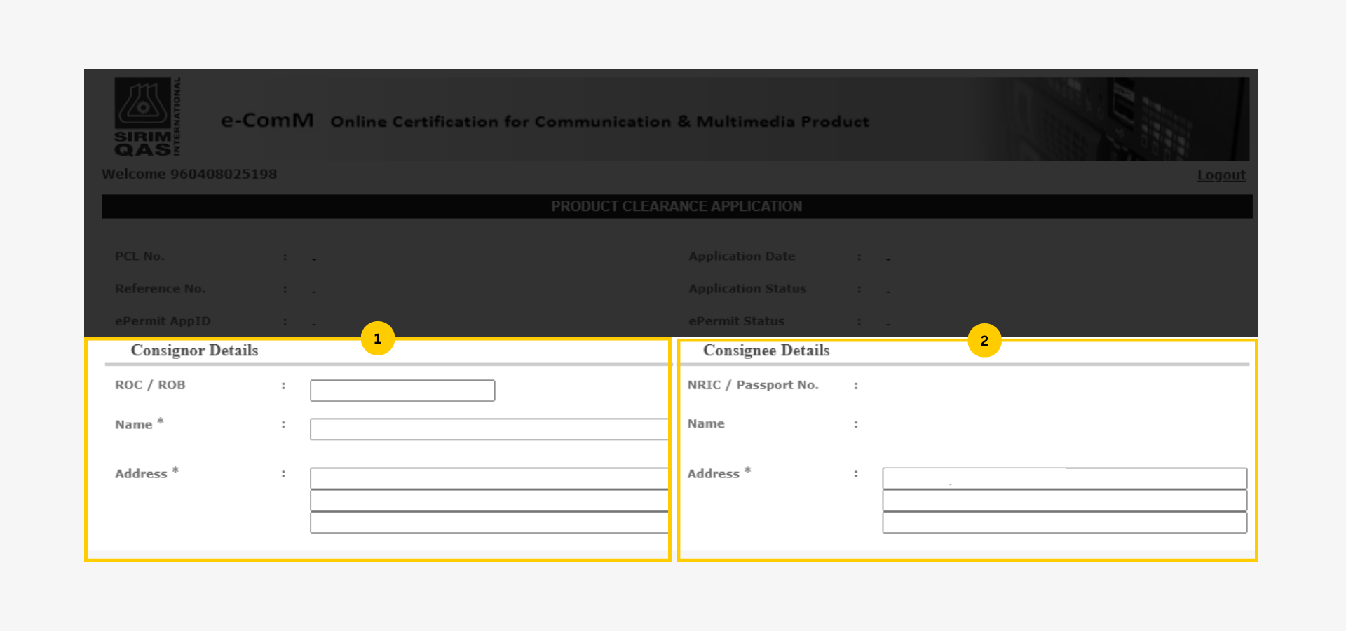 Consignor Consignee Details-SIRIM Approval Guide