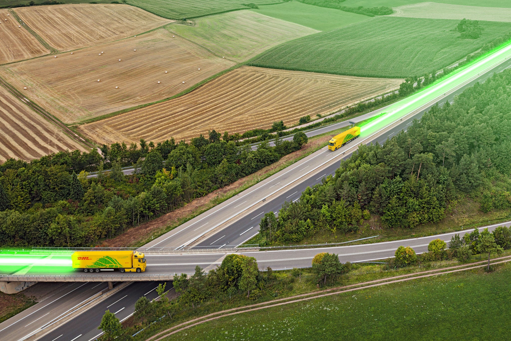 As part of its sustainability efforts, DHL Express is working to promote using electric and hydrogen trucks to help reduce carbon emissions.