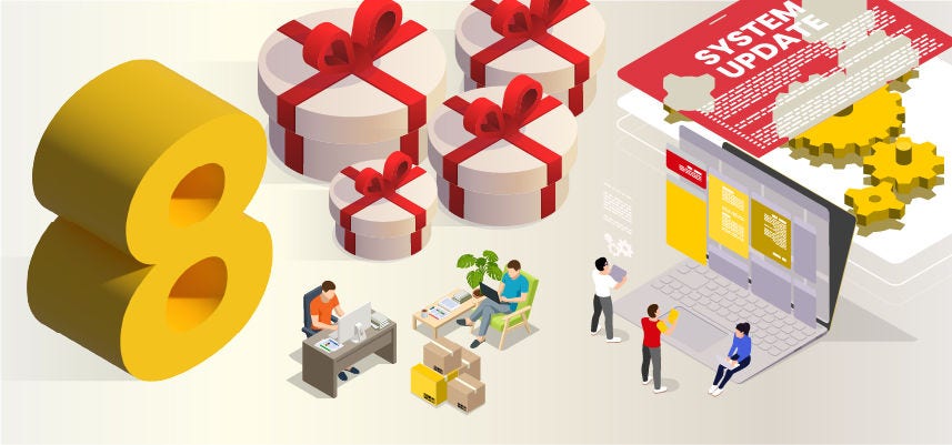 Graphic image of presents and DHL logistics activities