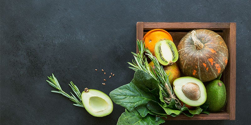 Wooden box with vegetables