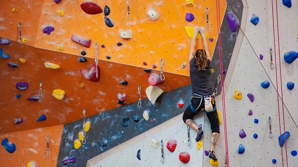 Woman rock climbing