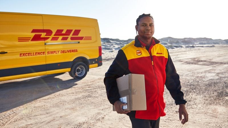 dhl express courier delivering a parcel from thailand to uae