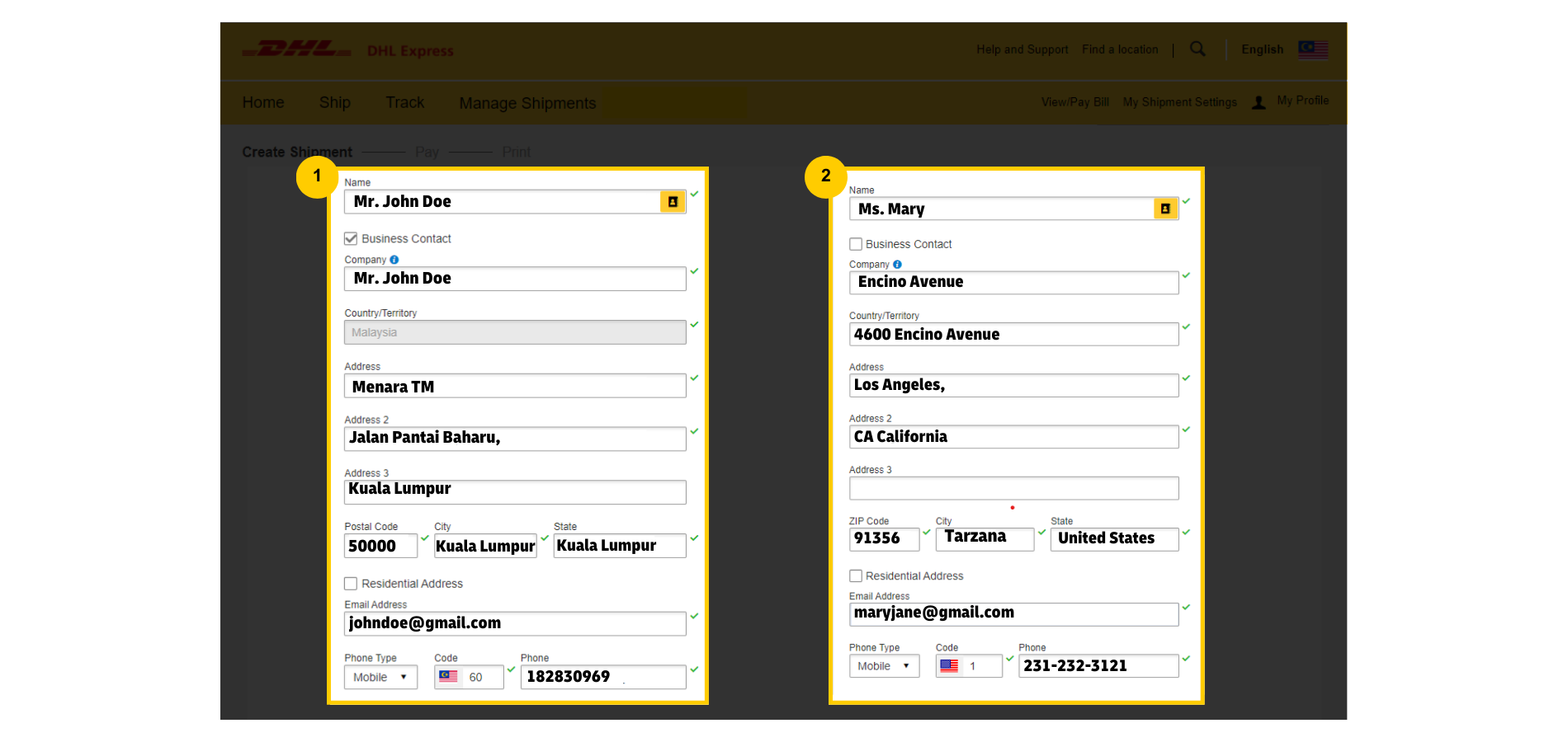 Create a DHL Customs Invoice-Shipper Consignee Details