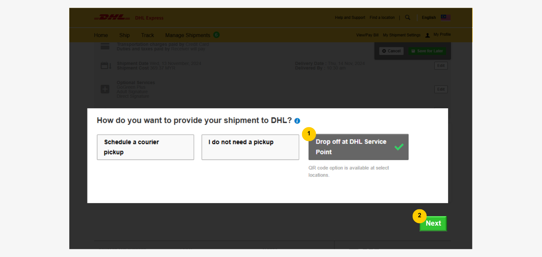 Export Guide-Shipment-Handover Options-Dropoff