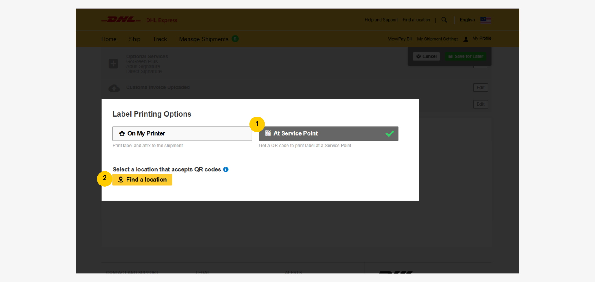 Step by Step: Create Export Shipment - Export Guide-Shipment-Dropoff-Label-free-service point