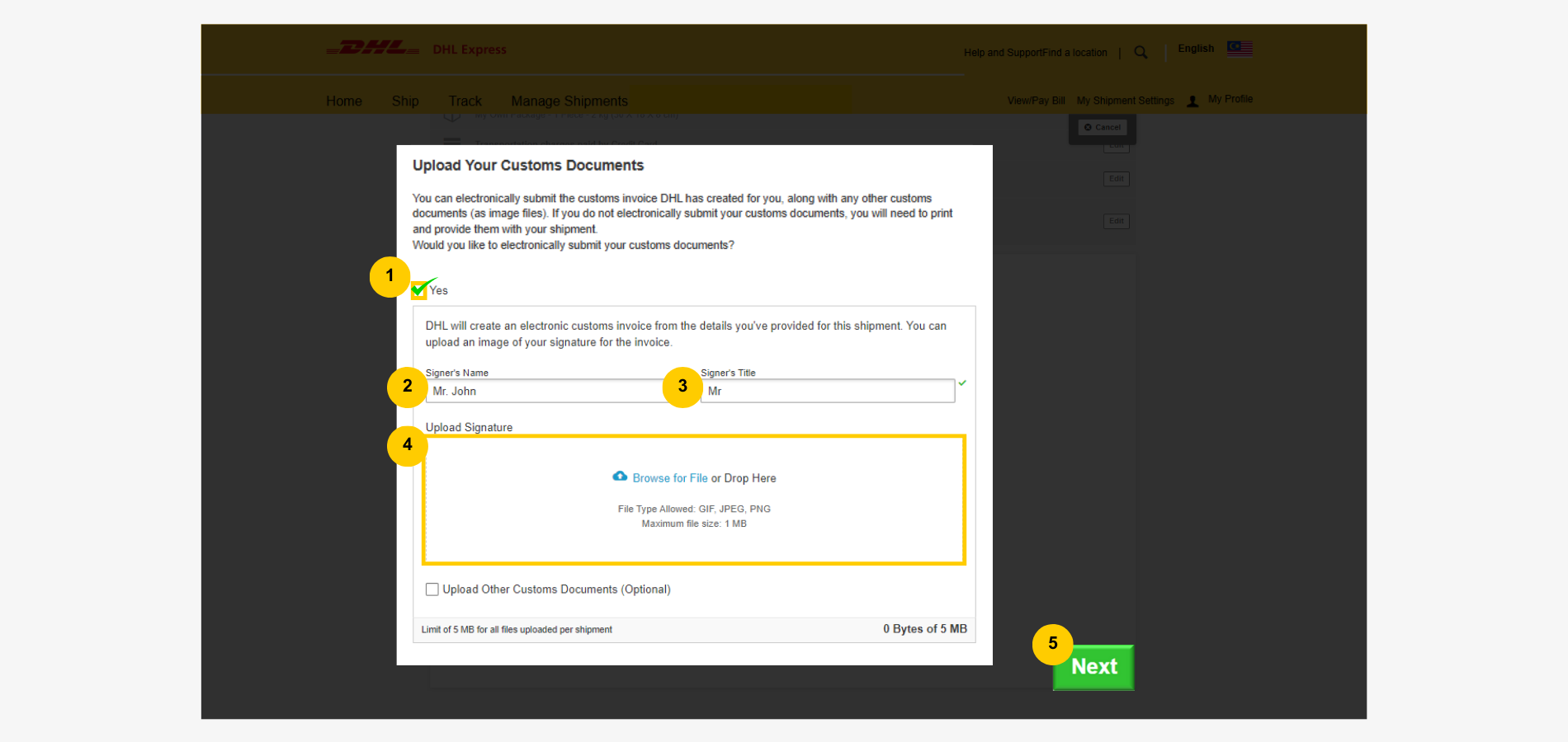 Step by Step: Create Label Free - check electronic submission for label free dhl