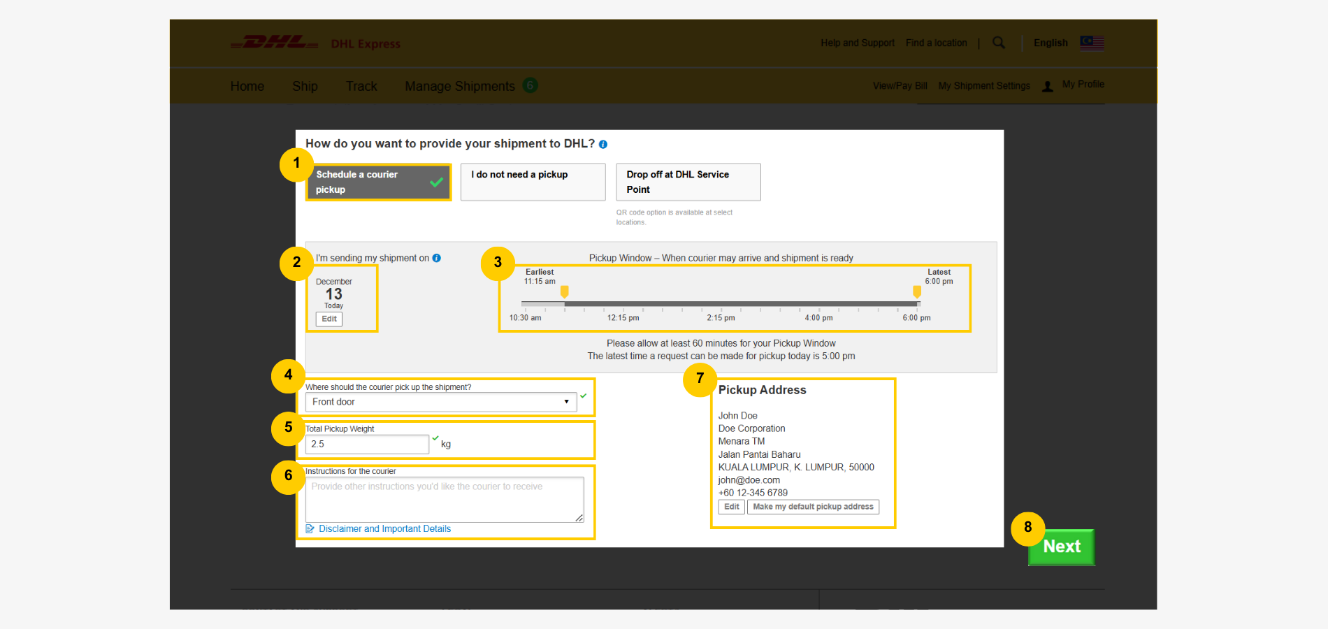 Step by Step: Create Export Shipment - Export Guide-Shipment-Handover Options-Pickup-Label-free