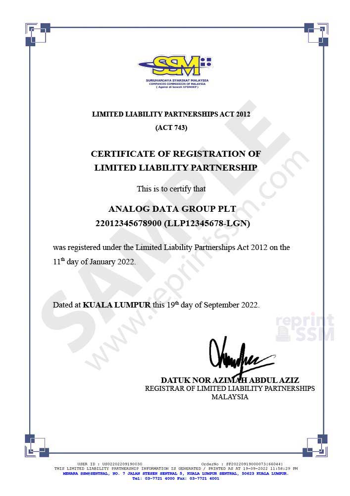 Malaysia SSM Certificate