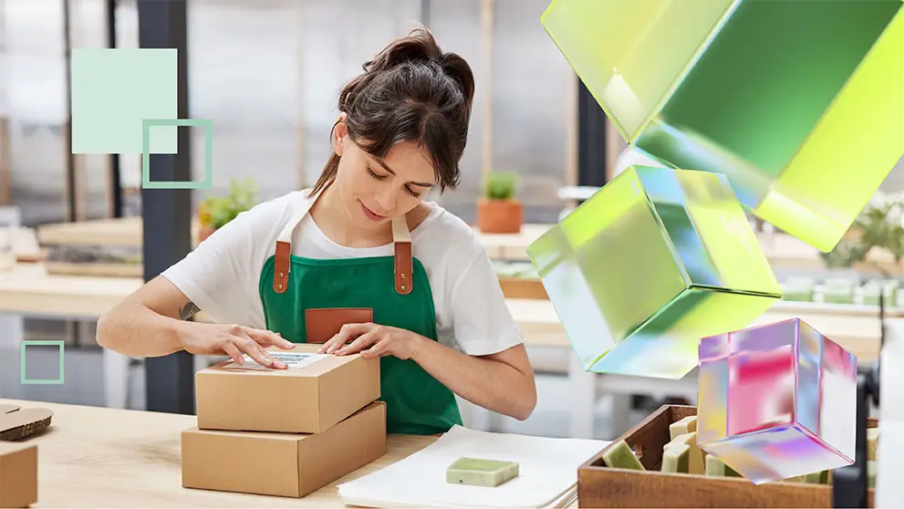 A business owner packaging her product