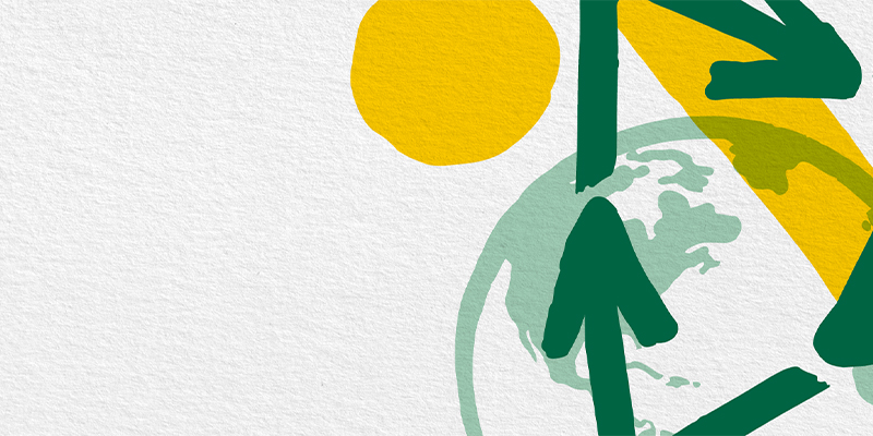 An illustration of the planet with a recycle logo