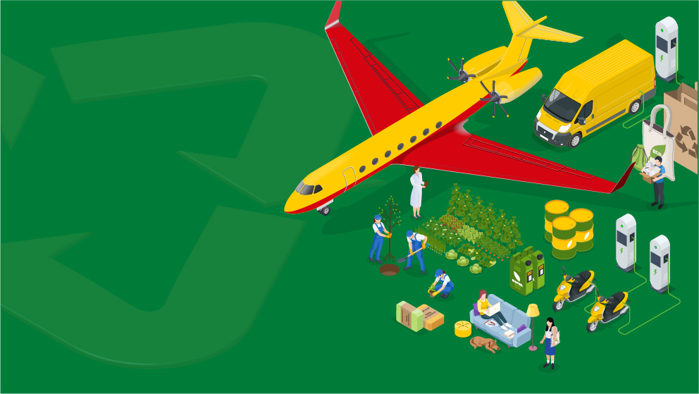 Graphic image of presents and DHL logistics activities