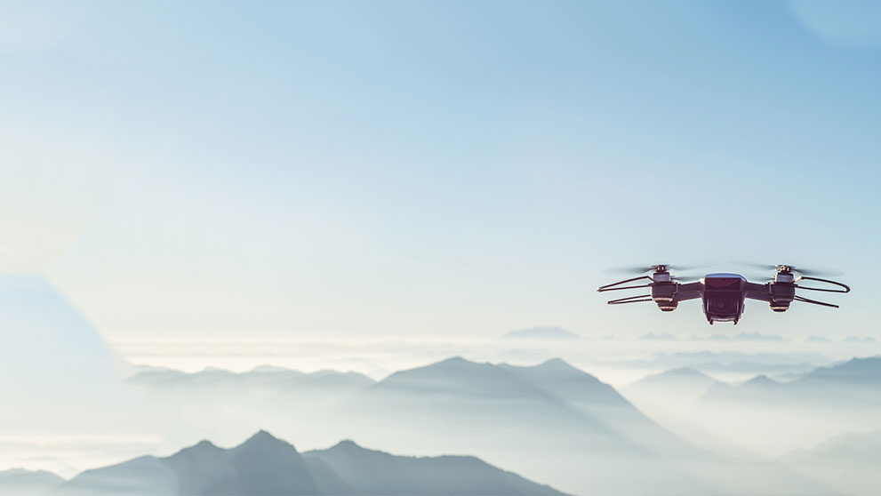 Drone flying over mountains