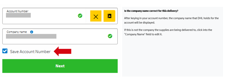 step 1 dhl account number