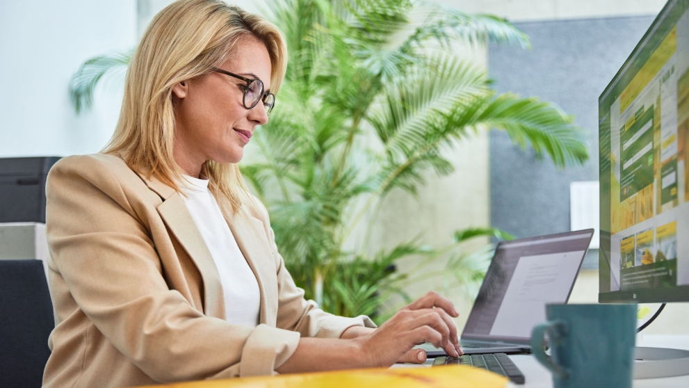 business woman working on laptop