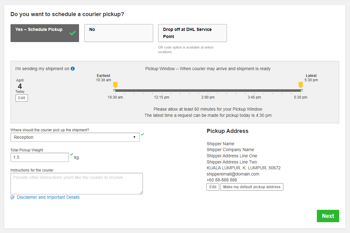 Schedule Export Pickup